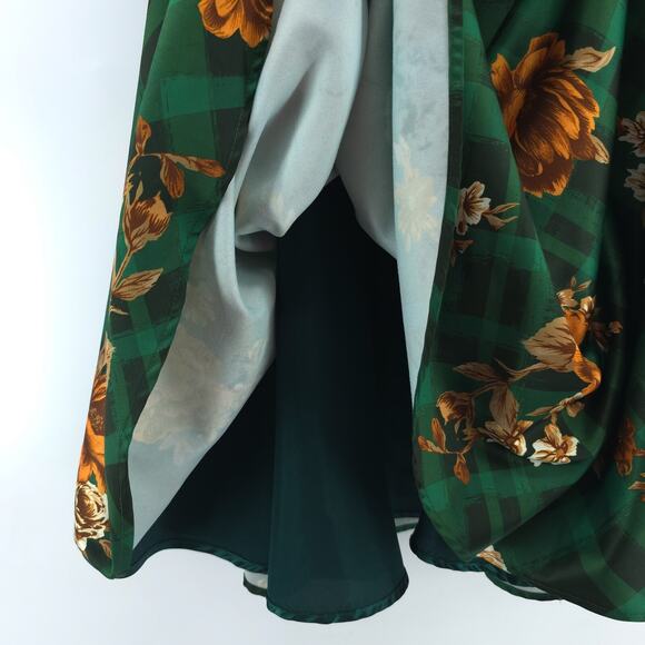 Modcloth Whimsy Retro-Chic Flowy A-Line Regal Floral Over Green Buffalo Check S - Picture 7 of 14